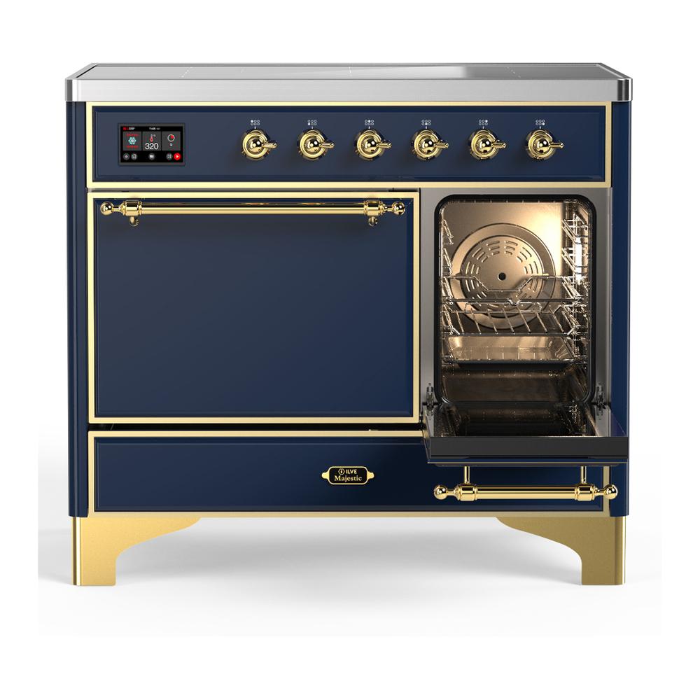 Ilve UMDIB40QNR3MBG Ilve Umdib40Qnr3Mbg Majestic Iii 40 Inch Induction Range With 6 Elements, 3.82 Cu. Ft. Total Oven Capacity (Solid Door, Midnight Blue, Brass)