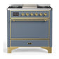 Ilve UM36FQNR3BGGLP Ilve Um36Fqnr3Bgglp Majestic Iii 36 Inch Dual Fuel Range With 6 Black Brass Burners And Griddle, Dual Function Burner Up To 25,000 Btu (Solid Door, Blue Grey, Brass, Liquid Propane)