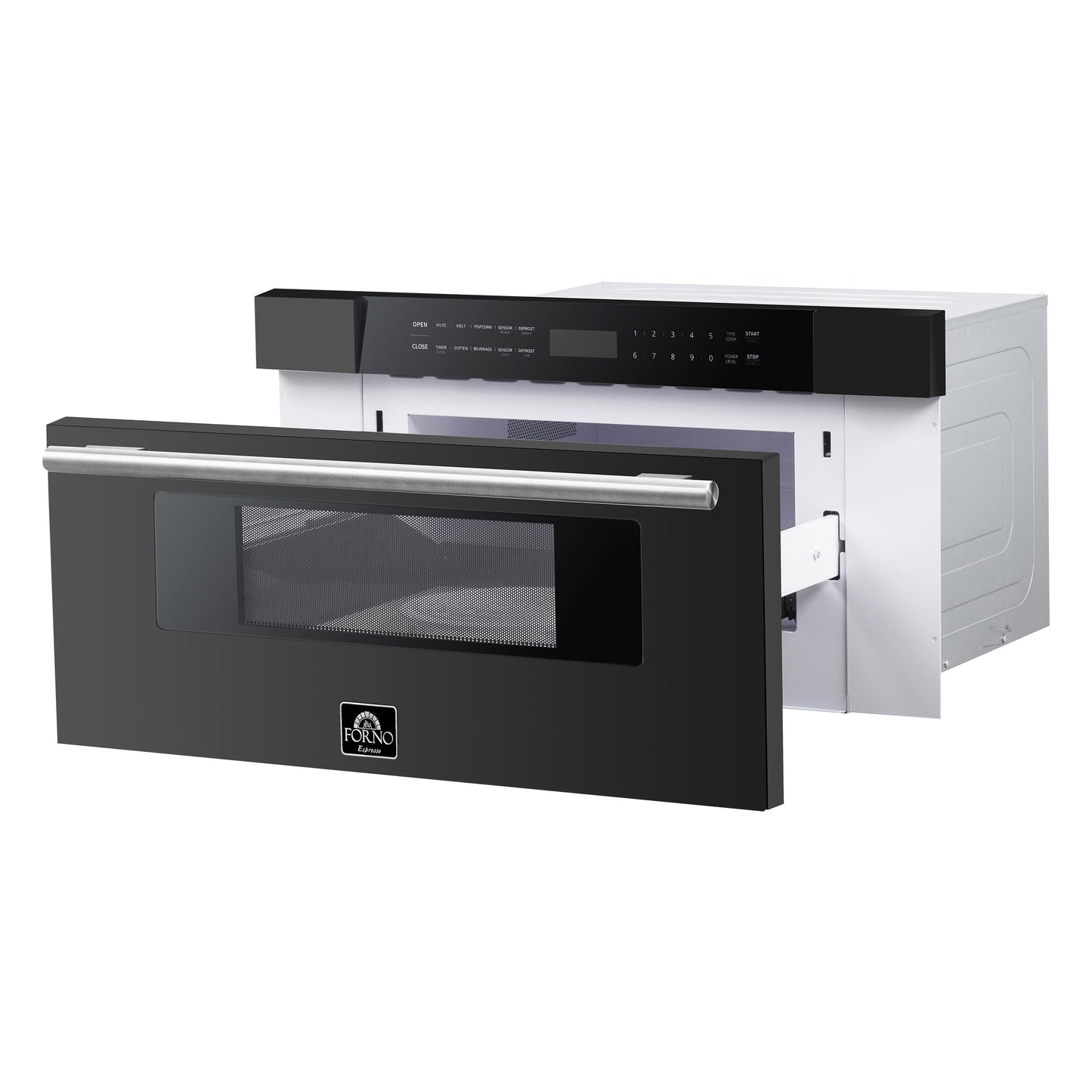 Forno FMWDR300030BLK Forno Capoliveri Espresso 30-Inch Microwave Drawer, Black, 1.2 Cu.Ft, 1500 Watts, Built-In, Touch Control Lcd Display, Auto-Touch Open/Close, 11 Power Levels, Sensor Cooking