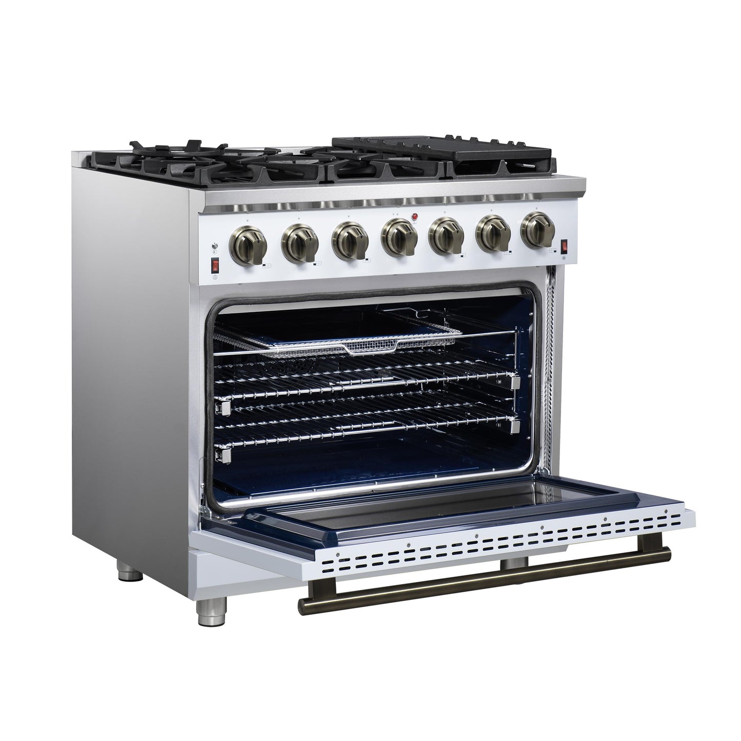 Forno FFSGS623936WHT Forno Massimo 36-Inch White Freestanding Gas Range, 6 Sealed Burners, Convection Oven, Energy Efficient