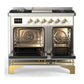 Ilve UMD40FNR3WHGLP Ilve Umd40Fnr3Whglp Majestic Iii 40 Inch Dual Fuel Range With 6 Burners And Griddle, Dual Function Burner Up To 25,000 Btu (Liquid Propane, Triple Glass Door, White, Brass)