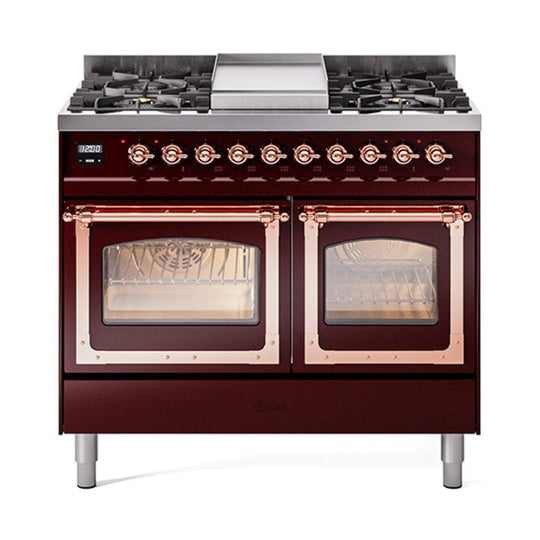 Ilve UND40FNMPBUP Ilve Und40Fnmpbup Nostalgie Ii Noblesse 40" Dual Fuel Range (Natural Gas, Triple Glass Door, Burgundy, Copper)
