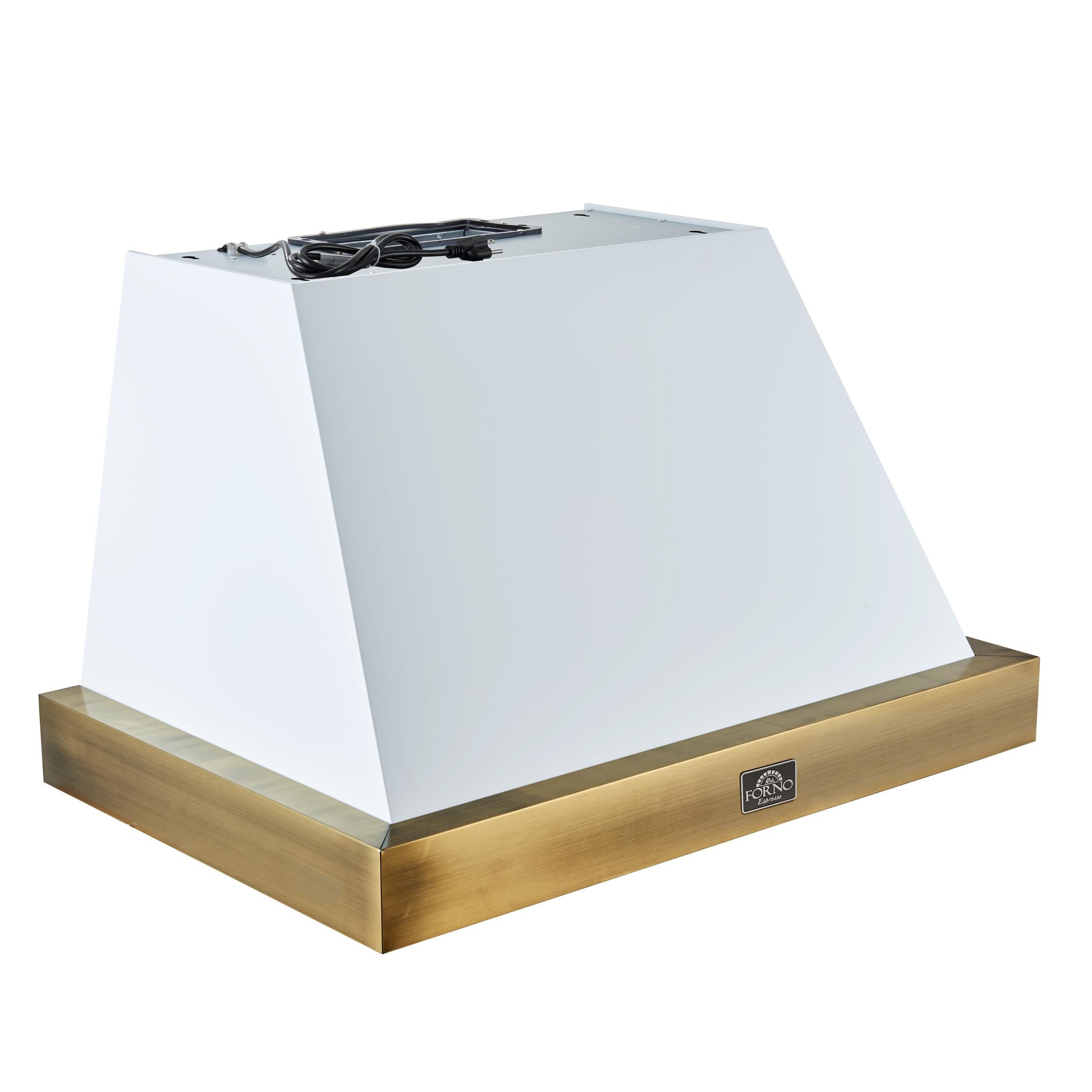 Forno FRHWM507836WHT Forno Vittorio 36-Inch Wall Mount Range Hood, White With Antique Brass Trim, 424 Cfm Airflow, Dishwasher-Safe Baffle Filters, Remote Control, 3-Speed Fan, Bright Led Lighting.