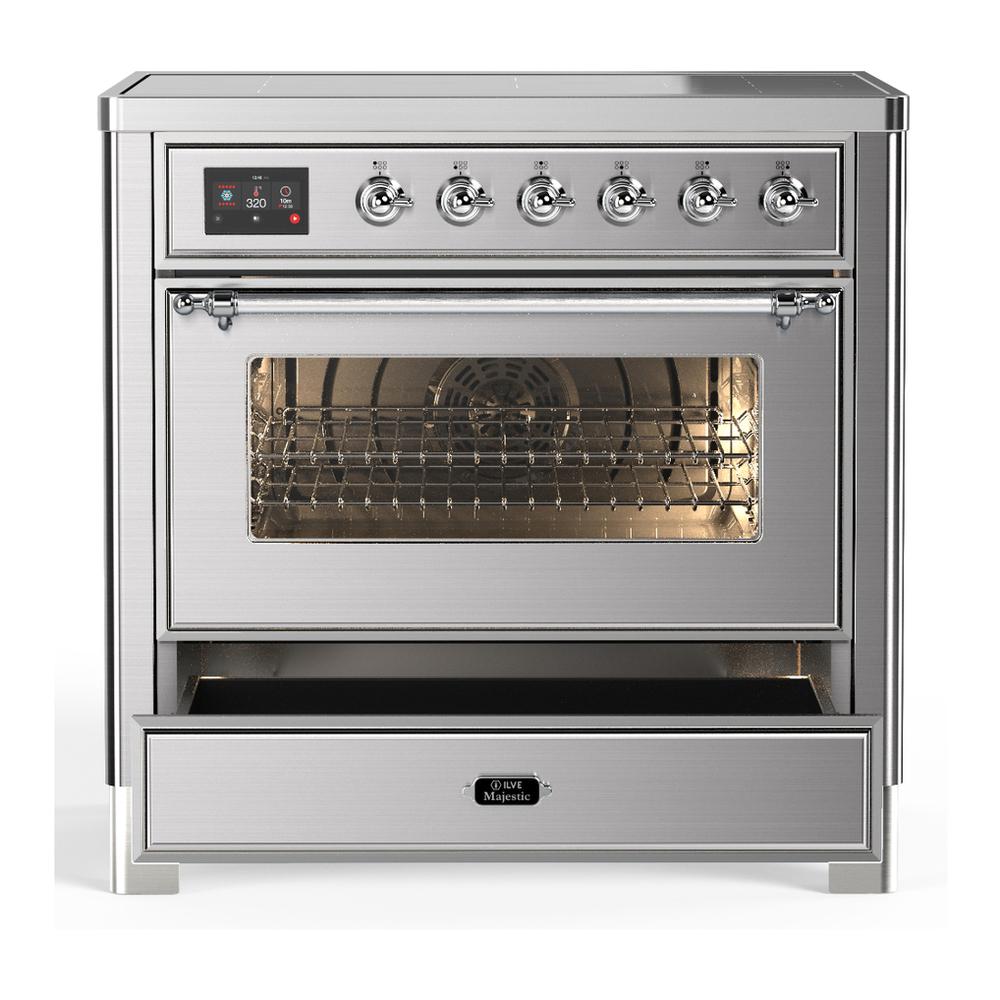 Ilve UMIB36NR3SSC Ilve Umib36Nr3Ssc Majestic Iii 36 Inch Induction Range With 6 Elements, 3.5 Cu. Ft. Total Oven Capacity (Triple Glass Door, Stainless Steel, Chrome)