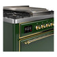 Ilve UM36FQNR3EGGLP Ilve Um36Fqnr3Egglp Majestic Iii 36 Inch Dual Fuel Range With 6 Black Brass Burners And Griddle, Dual Function Burner Up To 25,000 Btu (Solid Door, Emerald Green, Brass, Liquid Propane)