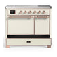 Ilve UMDIB40QNR3AWP Ilve Umdib40Qnr3Awp Majestic Iii 40 Inch Induction Range With 6 Elements, 3.82 Cu. Ft. Total Oven Capacity (Solid Door, Antique White, Copper)