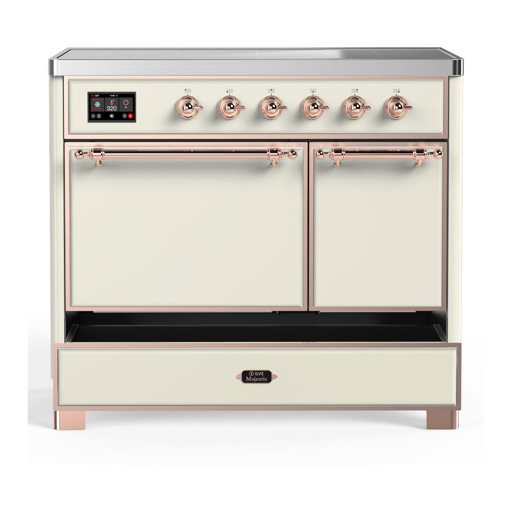 Ilve UMDIB40QNR3AWP Ilve Umdib40Qnr3Awp Majestic Iii 40 Inch Induction Range With 6 Elements, 3.82 Cu. Ft. Total Oven Capacity (Solid Door, Antique White, Copper)