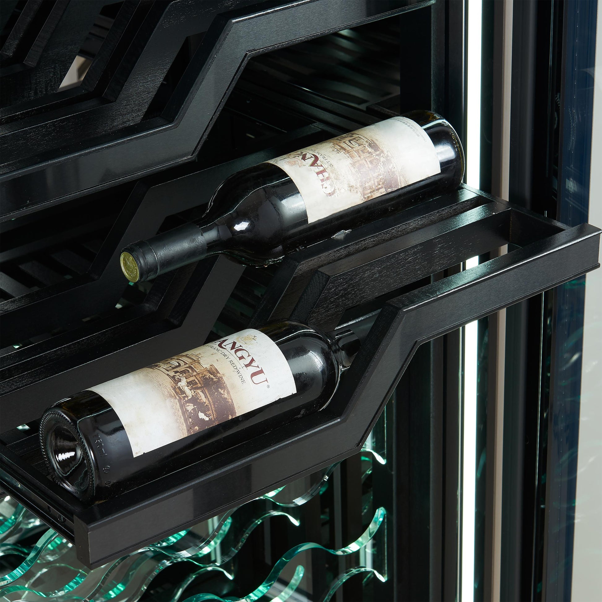 Forno FWCDR661048S Forno Abruzzo 48-Inch Dual Zones Wine Cellar, 102 Bottles, 24 Cu. Ft., Green Acrylic Holders & Black Shelves