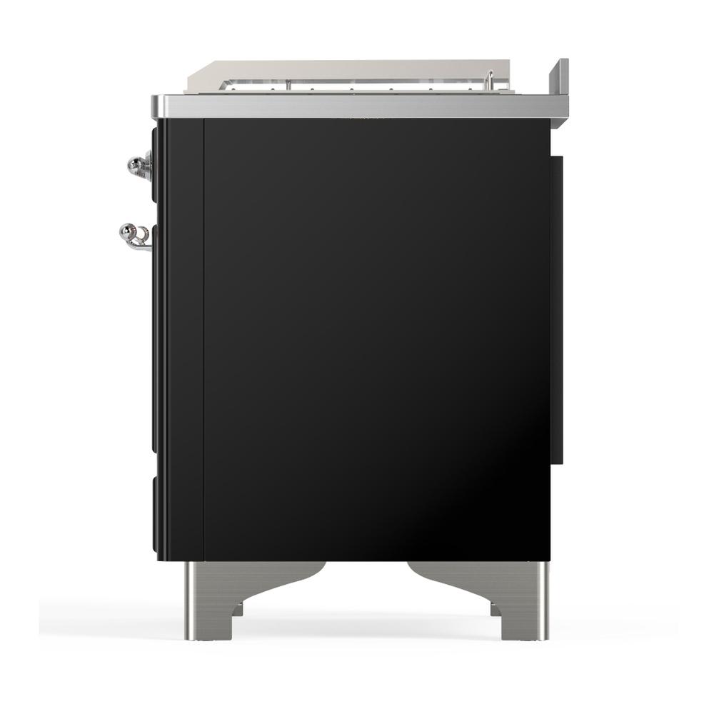 Ilve UM48FSQNR3BKCLP Ilve Um48Fsqnr3Bkclp Majestic Iii 48 Inch Dual Fuel Range With 5 Black Brass Burners, Griddle And French Top, Dual Function Burner Up To 25,000 Btu (Liquid Propane, Solid Door, Glossy Black, Chrome)
