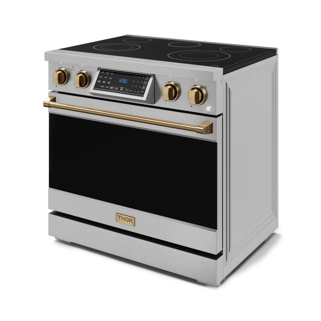 Thor Kitchen RSE36BRZ 36 Inch Professional Electric Range With Tilt Panel Touch Control In Stainless Steel/Bronze Gordon Ramsay Series - Rse36-Brz
