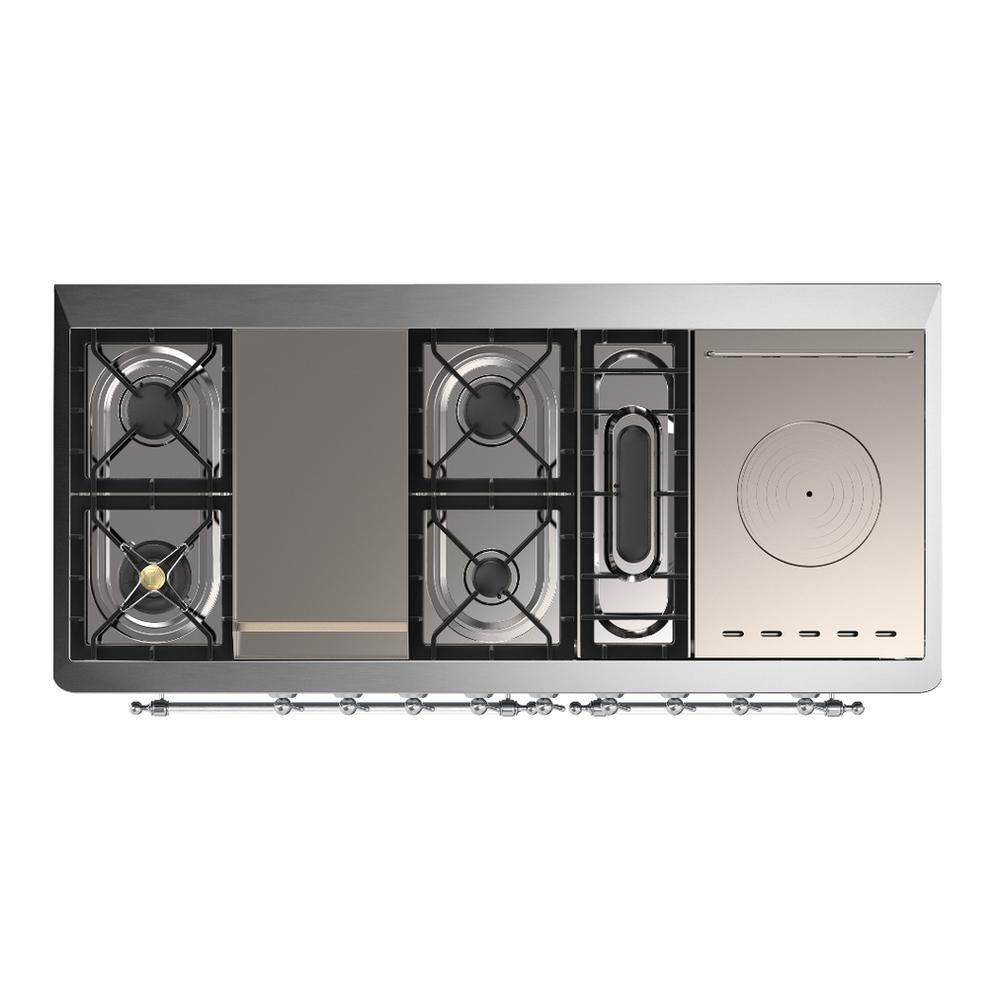 Ilve UM60FSQNR3WHCLP Ilve Um60Fsqnr3Whclp Majestic Iii 60 Inch Dual Fuel Range With 7 Burners, Griddle And French Top, Dual Function Burner With Up To 25,000 Btu (Liquid Propane, Solid Door, White, Chrome)