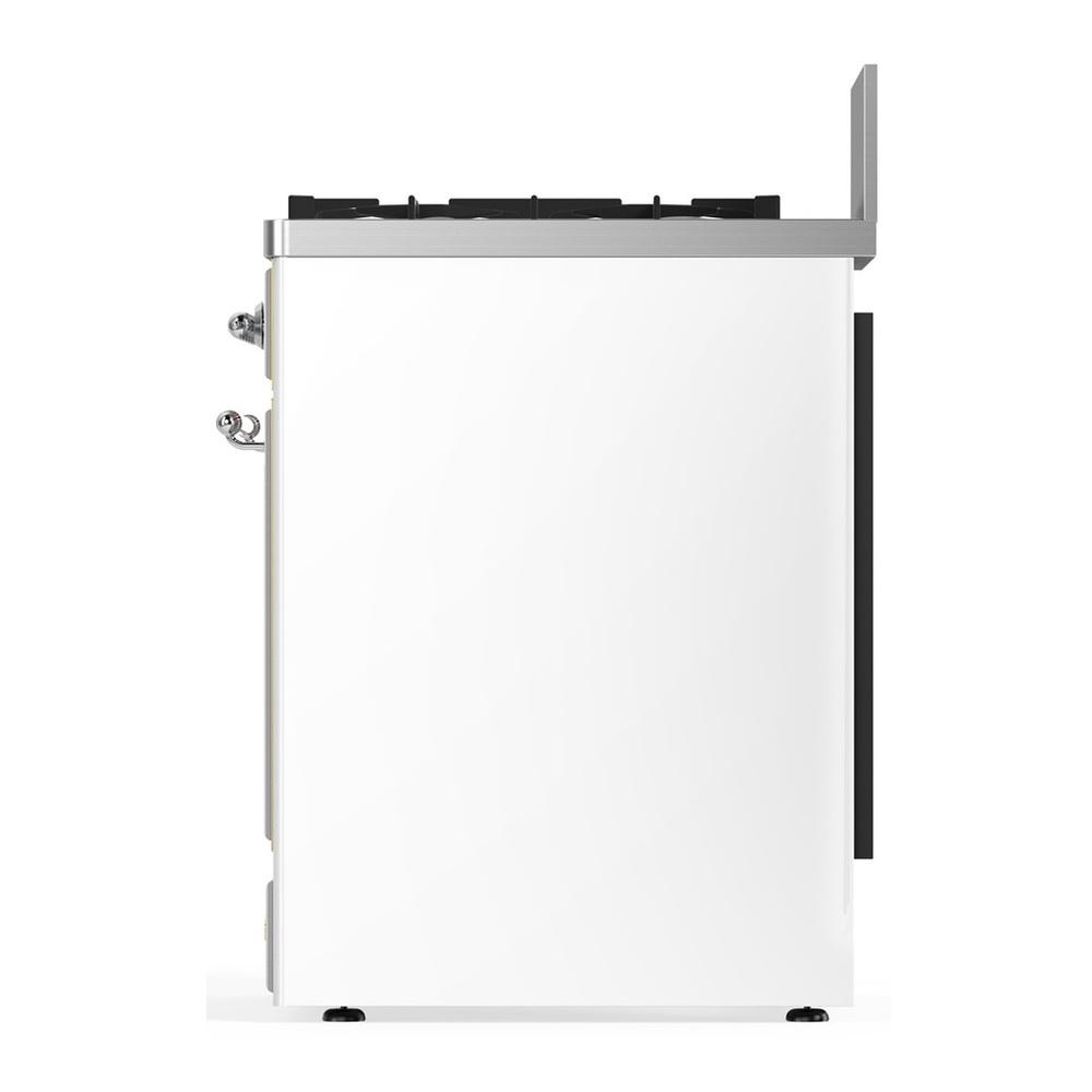 Ilve UM30QNR3WHCLP Ilve Um30Qnr3Whclp Majestic Iii 30 Inch Dual Fuel Range With 5 Black Brass Burners, Dual Function Burner Up To 25,000 Btu (Liquid Propane, Solid Door, White, Chrome)