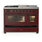 Ilve UM48FSNR3BUB Ilve Um48Fsnr3Bub Majestic Iii 48 Inch Dual Fuel Range With 5 Black Brass Burners, Griddle And French Top, Dual Function Burner Up To 25,000 Btu (Natural Gas, Triple Glass Door, Burgundy, Burnished)