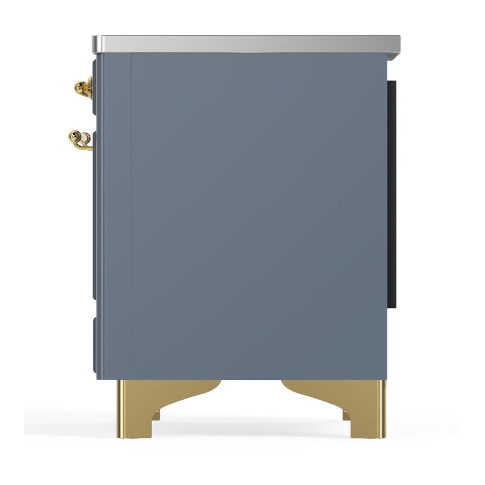 Ilve UMDIB40QNR3BGG Ilve Umdib40Qnr3Bgg Majestic Iii 40 Inch Induction Range With 6 Elements, 3.82 Cu. Ft. Total Oven Capacity (Solid Door, Blue Grey, Brass)
