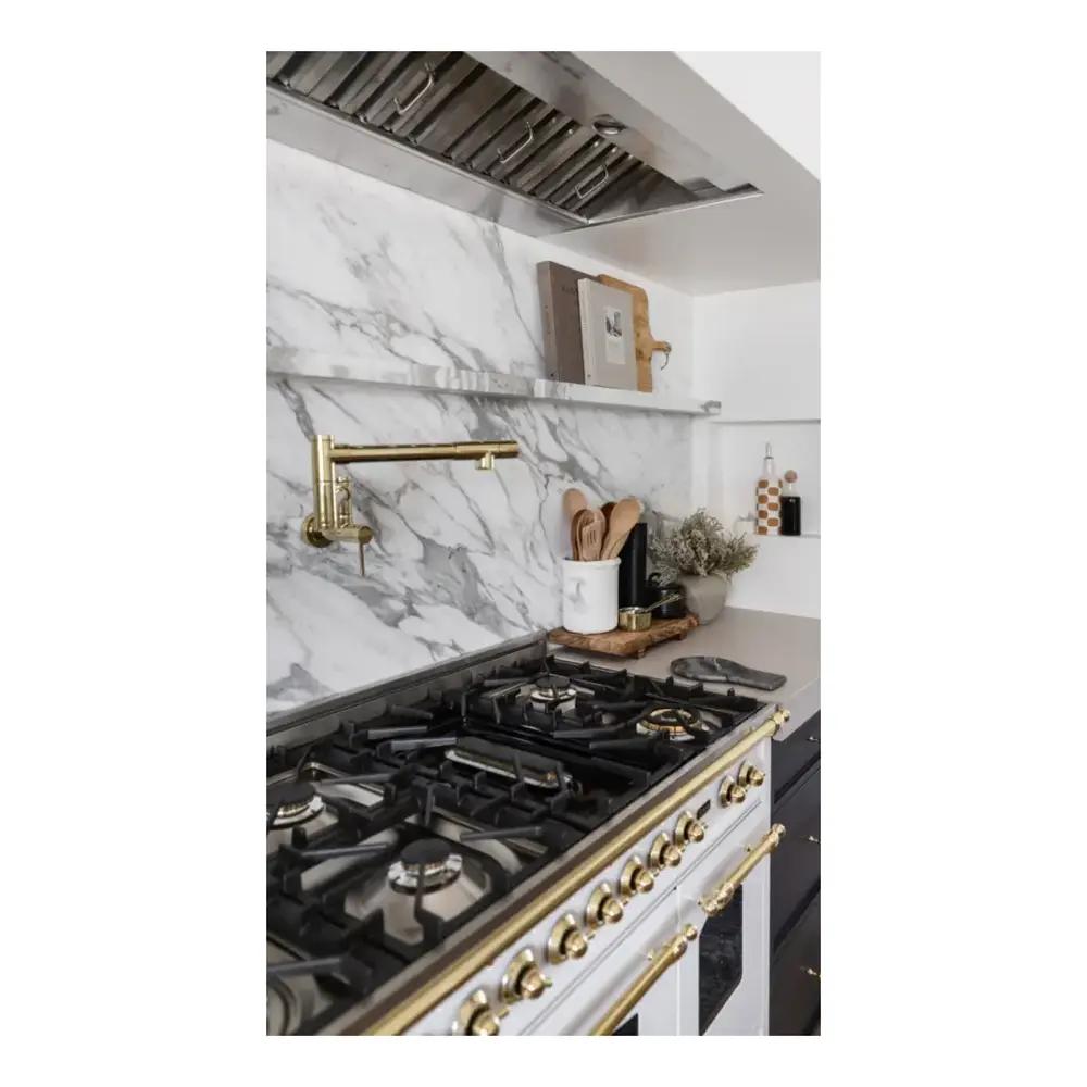 Ilve UP488NMPWHG Ilve Up488Nmpwhg Nostalgie Ii 48 Inch Dual Fuel Range With 8 Total Black Brass Sealed Burners, Brass Trim (Limited Edition) (Natural Gas, White)