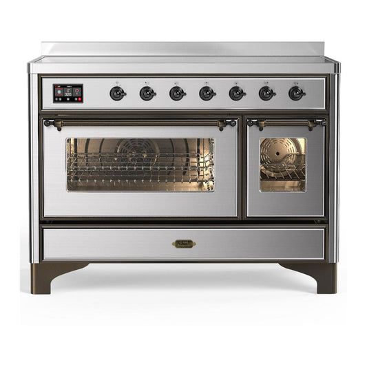 Ilve UMIB48NR3SSB Ilve Umib48Nr3Ssb Majestic Iii 48 Inch Induction Range With 6 Elements, 5.02 Cu. Ft. Total Oven Capacity (Triple Glass Door, Stainless Steel, Burnished)