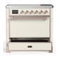 Ilve UMIB36QNR3AWP Ilve Umib36Qnr3Awp Majestic Iii 36 Inch Induction Range With 6 Elements, 3.5 Cu. Ft. Total Oven Capacity (Solid Door, Antique White, Copper)
