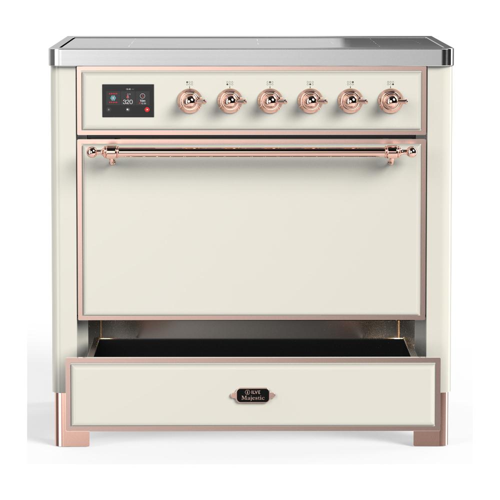 Ilve UMIB36QNR3AWP Ilve Umib36Qnr3Awp Majestic Iii 36 Inch Induction Range With 6 Elements, 3.5 Cu. Ft. Total Oven Capacity (Solid Door, Antique White, Copper)