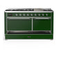 Ilve UM60FQNR3EGC Ilve Um60Fqnr3Egc Majestic Iii 60 Inch Dual Fuel Range With 9 Burners And Griddle, Dual Function Burner Up To 25,000 Btu (Natural Gas, Solid Door, Emerald Green, Chrome)