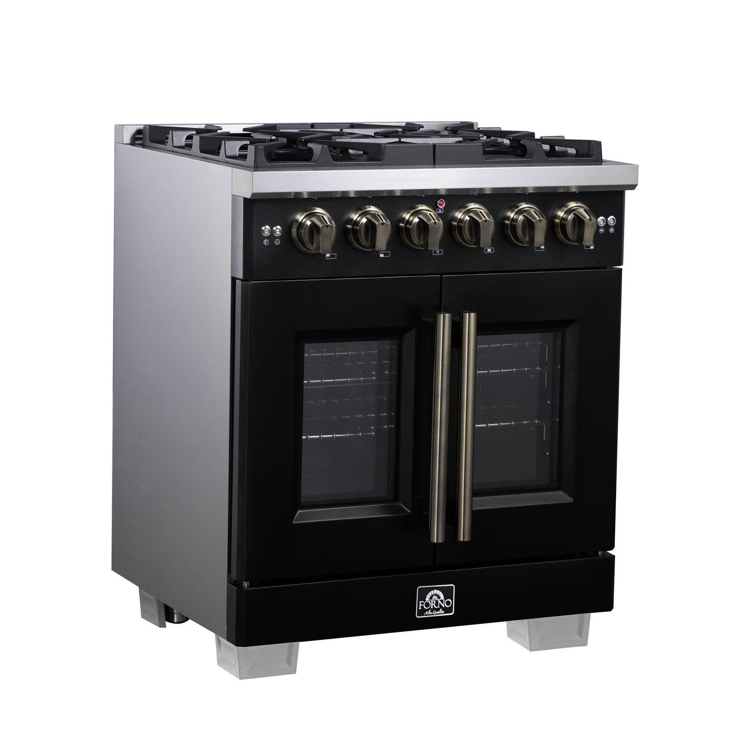 Forno FFSGS646030BLK Forno Capriasca 30-Inch Freestanding French Door Gas Range, 4 Burners, Convection Oven, Energy Efficient
