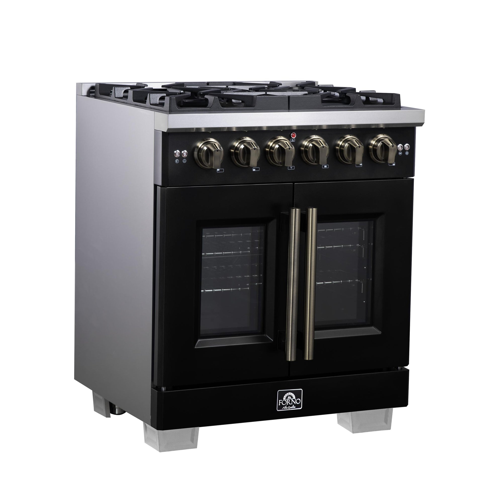 Forno FFSGS646030BLK Forno Capriasca 30-Inch Freestanding French Door Gas Range, 4 Burners, Convection Oven, Energy Efficient