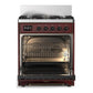 Ilve UM30NR3BUBLP Ilve Um30Nr3Bublp Majestic Iii 30 Inch Dual Fuel Range With 5 Black Brass Burners, Dual Function Burner Up To 25,000 Btu (Liquid Propane, Triple Glass Door, Burgundy, Burnished)