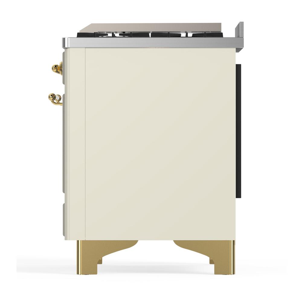 Ilve UM36FQNR3AWGLP Ilve Um36Fqnr3Awglp Majestic Iii 36 Inch Dual Fuel Range With 6 Black Brass Burners And Griddle, Dual Function Burner Up To 25,000 Btu (Solid Door, Antique White, Brass, Liquid Propane)
