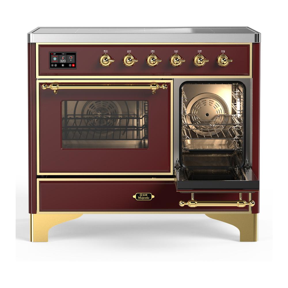 Ilve UMDIB40NR3BUG Ilve Umdib40Nr3Bug Majestic Iii 40 Inch Induction Range With 6 Elements, 3.82 Cu. Ft. Total Oven Capacity (Triple Glass Door, Burgundy, Brass)