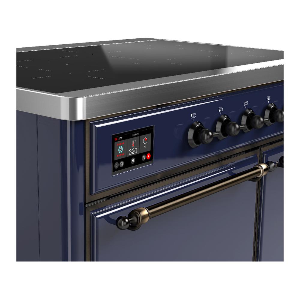 Ilve UMDIB40QNR3MBB Ilve Umdib40Qnr3Mbb Majestic Iii 40 Inch Induction Range With 6 Elements, 3.82 Cu. Ft. Total Oven Capacity (Solid Door, Midnight Blue, Burnished)