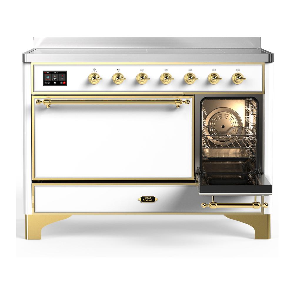 Ilve UMIB48QNR3WHG Ilve Umib48Qnr3Whg Majestic Iii 48 Inch Induction Range With 6 Elements, 5.02 Cu. Ft. Total Oven Capacity (Solid Door, White, Brass)