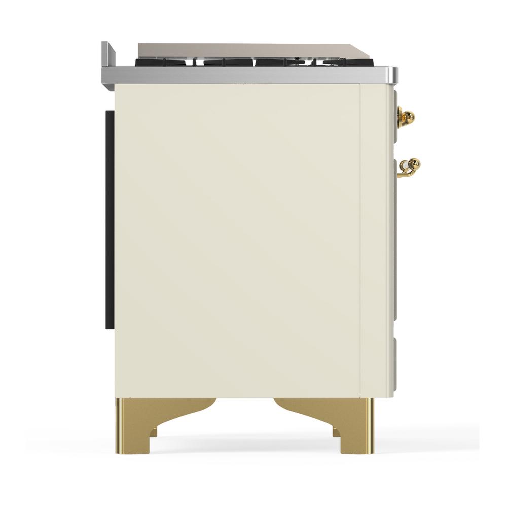 Ilve UM48FSQNR3AWG Ilve Um48Fsqnr3Awg Majestic Iii 48 Inch Dual Fuel Range With 5 Black Brass Burners, Griddle And French Top, Dual Function Burner Up To 25,000 Btu (Natural Gas, Solid Door, Antique White, Brass)
