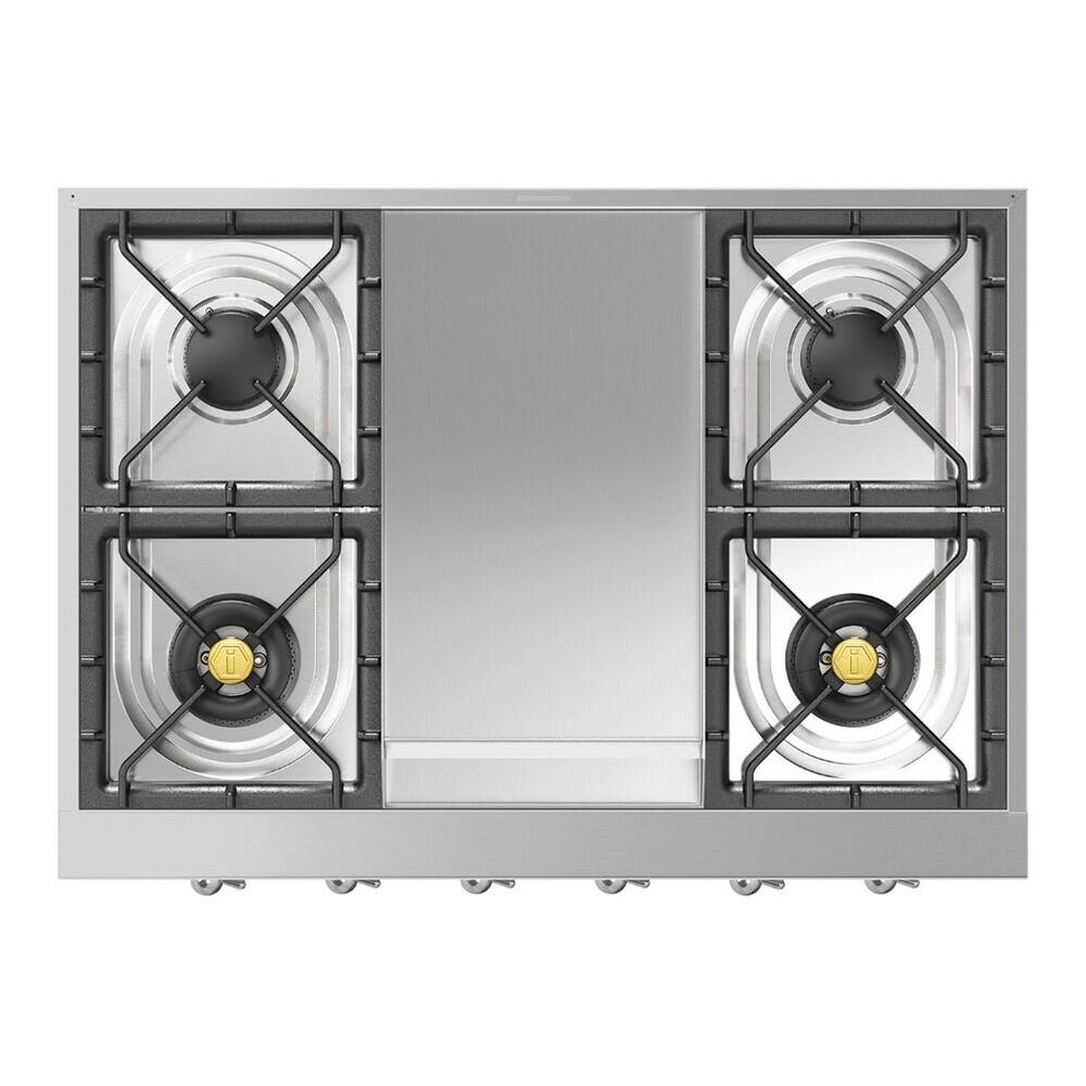 Ilve UHCP36FNSSCLP Ilve Uhcp36Fnssclp Nostalgie Ii 36 Inch Built-In Gas Rangetop With 6 Burners And Griddle, In Stainless Steel (Liquid Propane, Chrome)