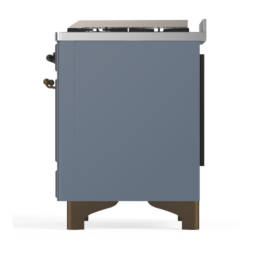 Ilve UM36FNR3BGBLP Ilve Um36Fnr3Bgblp Majestic Iii 36 Inch Dual Fuel Range With 6 Black Brass Burners And Griddle, Dual Function Burner Up To 25,000 Btu (Triple Glass Door, Blue Grey, Burnished, Liquid Propane)