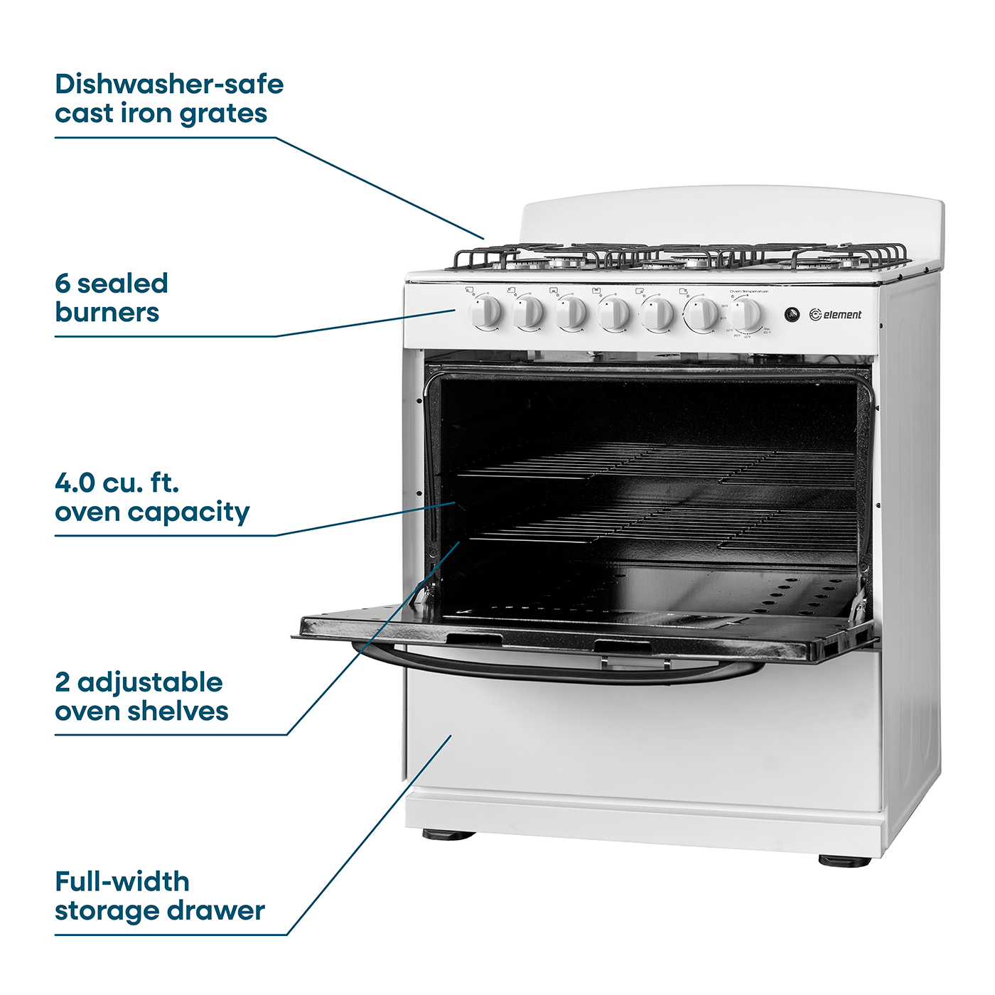 Element Appliance EEGR3A6MCCW Element Electronics 4.0 Cu. Ft. 30", 6-Burner Gas Range (Eegr3A6Mccw)