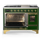 Ilve UM48FNR3EGG Ilve Um48Fnr3Egg Majestic Iii 48 Inch Dual Fuel Range With 8 Burners And Griddle, Dual Function Burner Up To 25,000 Btu (Natural Gas, Triple Glass Door, Emerald Green, Brass)