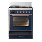 Ilve UM30NR3MBP Ilve Um30Nr3Mbp Majestic Iii 30 Inch Dual Fuel Range With 5 Black Brass Burners, Dual Function Burner Up To 25,000 Btu (Natural Gas, Triple Glass Door, Midnight Blue, Copper)