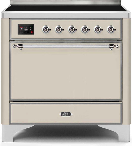Ilve UMI09QNS3AWC Majestic Ii 36 Inch Electric Freestanding Range In Antique White With Chrome Trim