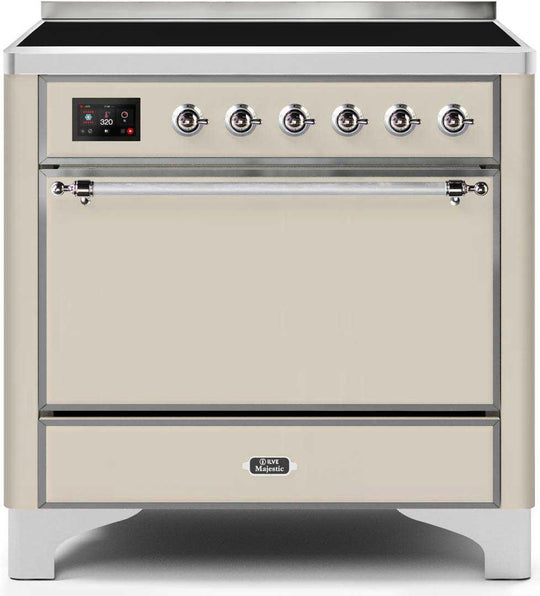 Ilve UMI09QNS3AWC Majestic Ii 36 Inch Electric Freestanding Range In Antique White With Chrome Trim