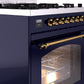 Ilve UP30NMPMBG Nostalgie Ii 30 Inch Dual Fuel Natural Gas Freestanding Range In Blue With Brass Trim