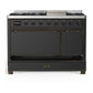 Ilve UM48FQNR3MGBLP Ilve Um48Fqnr3Mgblp Majestic Iii 48 Inch Dual Fuel Range With 8 Burners And Griddle, Dual Function Burner Up To 25,000 Btu (Liquid Propane, Solid Door, Graphite Matte, Burnished)