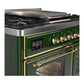 Ilve UMD40FNR3EGG Ilve Umd40Fnr3Egg Majestic Iii 40 Inch Dual Fuel Range With 6 Burners And Griddle, Dual Function Burner Up To 25,000 Btu (Natural Gas, Triple Glass Door, Emerald Green, Brass)