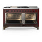 Ilve UM60FSQNR3BUBLP Ilve Um60Fsqnr3Bublp Majestic Iii 60 Inch Dual Fuel Range With 7 Burners, Griddle And French Top, Dual Function Burner With Up To 25,000 Btu (Liquid Propane, Solid Door, Burgundy, Burnished)