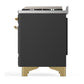 Ilve UM36FQNR3MGG Ilve Um36Fqnr3Mgg Majestic Iii 36 Inch Dual Fuel Range With 6 Black Brass Burners And Griddle, Dual Function Burner Up To 25,000 Btu (Solid Door, Graphite Matte, Brass, Natural Gas)