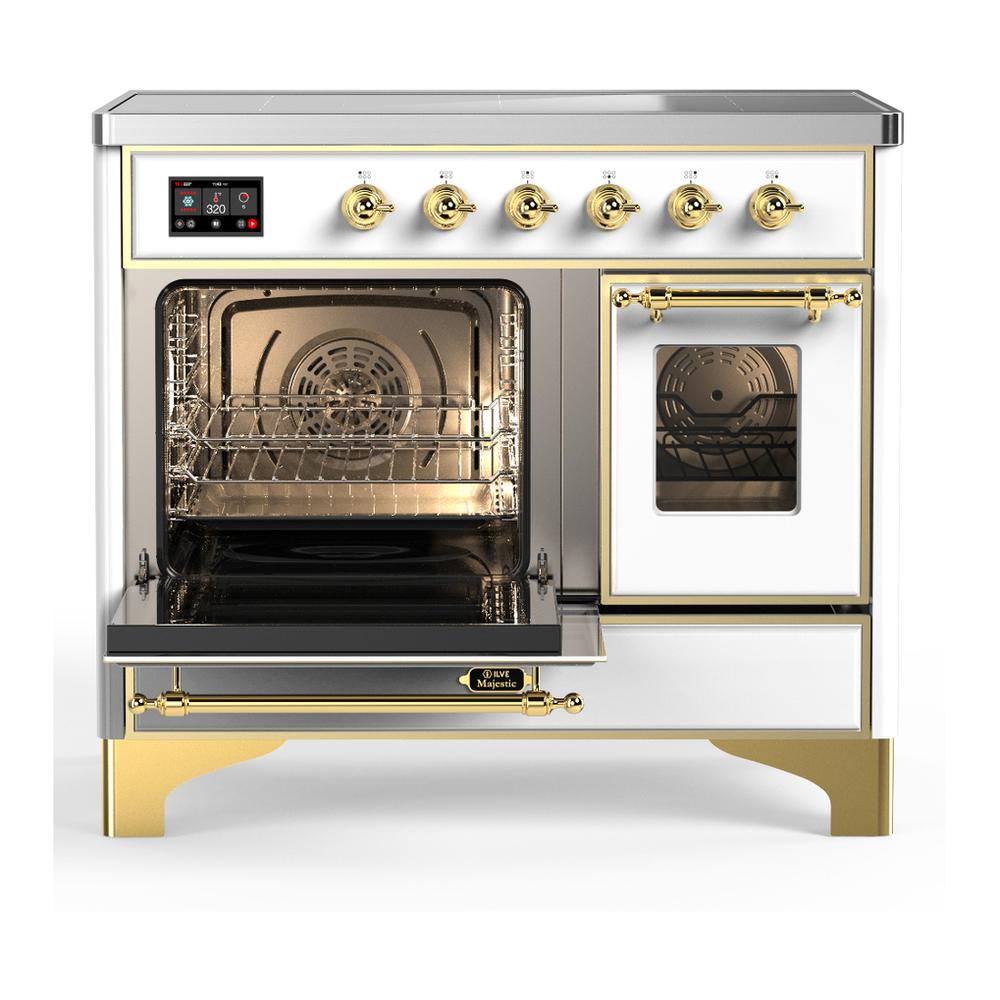 Ilve UMDIB40NR3WHG Ilve Umdib40Nr3Whg Majestic Iii 40 Inch Induction Range With 6 Elements, 3.82 Cu. Ft. Total Oven Capacity (Triple Glass Door, White, Brass)