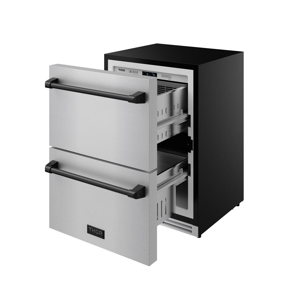 Thor Kitchen RZ24UBLK 24 Inch Undercounter Built-In / Freestanding Drawer Freezer - Stainless Steel/Black Gordon Ramsay Series