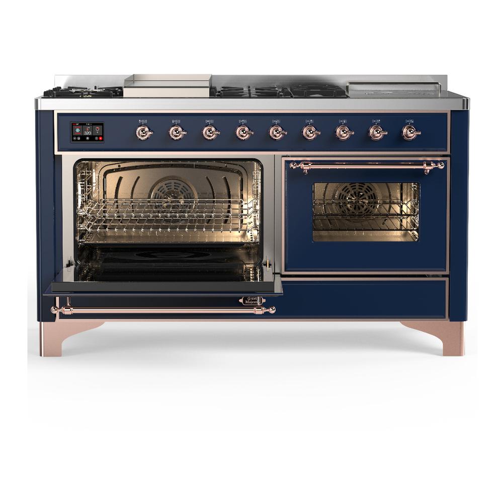 Ilve UM60FSNR3MBP Ilve Um60Fsnr3Mbp Majestic Iii 60 Inch Dual Fuel Range With 7 Burners, Griddle And French Top, Dual Function Burner With Up To 25,000 Btu (Natural Gas, Triple Glass Door, Midnight Blue, Copper)