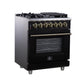 Forno FFSGS612530BLK Forno Massimo 30-Inch Freestanding Dual Fuel Range In Black With Antique Brass Accessories, 4 Burners, 4.32 Cu. Ft. Convection Oven