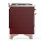 Ilve UM60FQNR3BUPLP Ilve Um60Fqnr3Buplp Majestic Iii 60 Inch Dual Fuel Range With 9 Burners And Griddle, Dual Function Burner Up To 25,000 Btu (Liquid Propane, Solid Door, Burgundy, Copper)