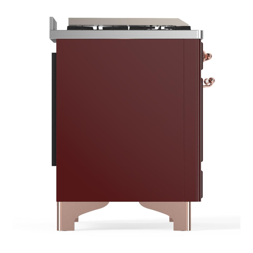 Ilve UM60FQNR3BUPLP Ilve Um60Fqnr3Buplp Majestic Iii 60 Inch Dual Fuel Range With 9 Burners And Griddle, Dual Function Burner Up To 25,000 Btu (Liquid Propane, Solid Door, Burgundy, Copper)