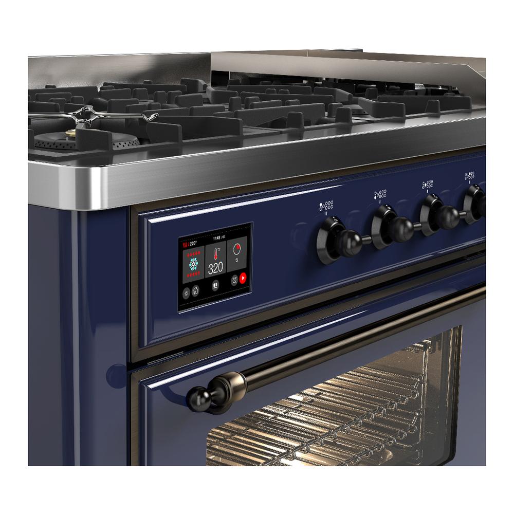 Ilve UM60FNR3MBB Ilve Um60Fnr3Mbb Majestic Iii 60 Inch Dual Fuel Range With 9 Burners And Griddle, Dual Function Burner Up To 25,000 Btu (Natural Gas, Triple Glass Door, Midnight Blue, Burnished)